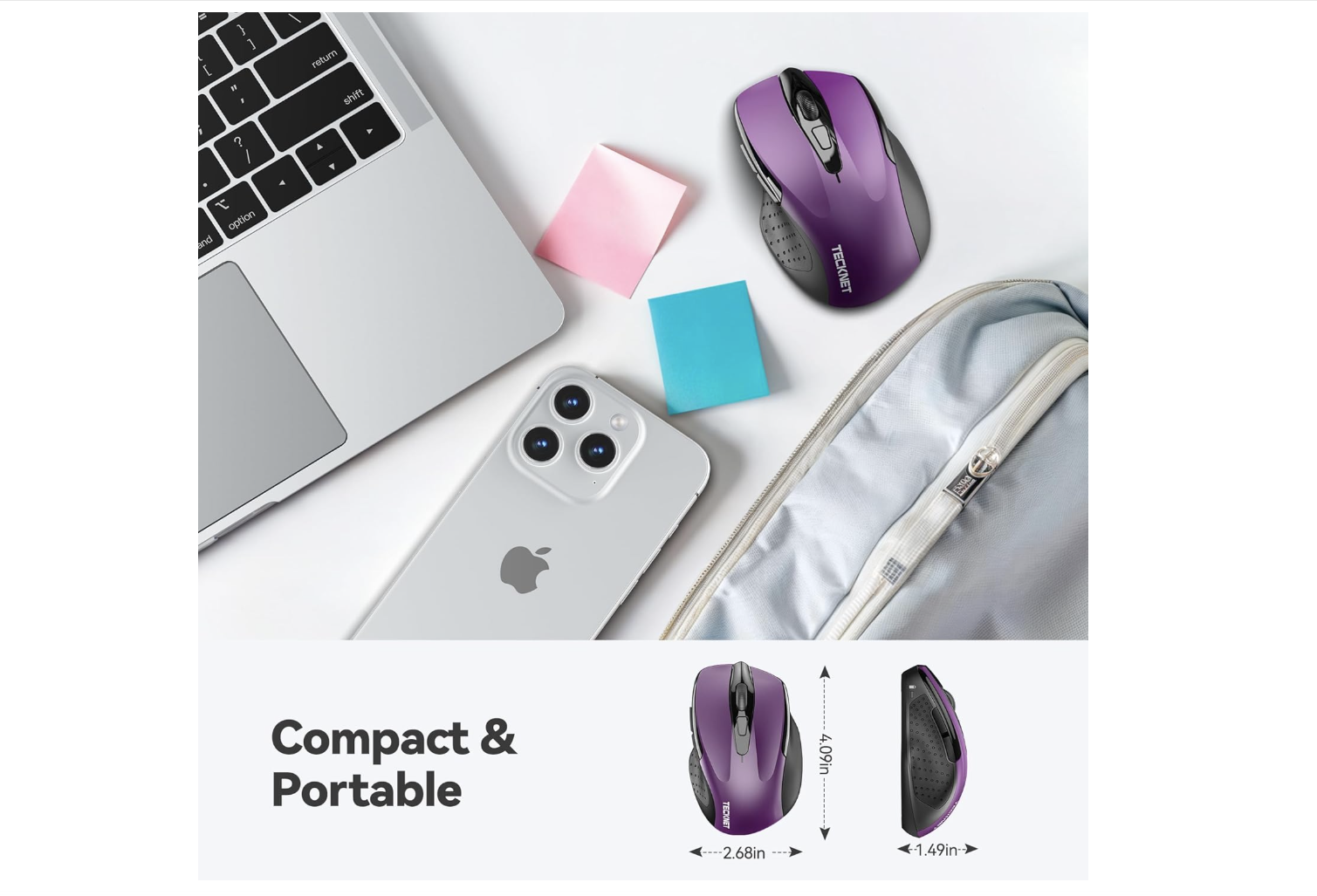 Mouse Inalambrico Tecknet Ergonomico USB Purpura - Image 3
