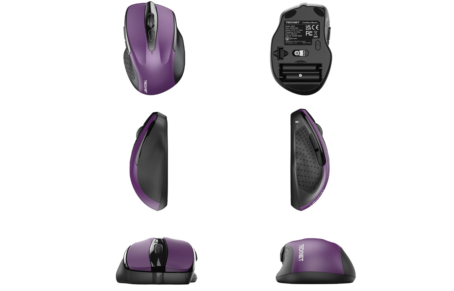 Mouse Inalambrico Tecknet Ergonomico USB Purpura - Image 2